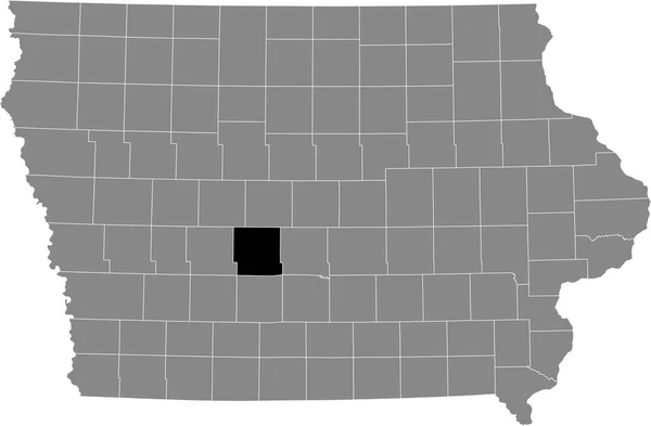 アメリカのアイオワ州の灰色の地図の中のダラス郡の黒いハイライトされた場所 — ストックベクタ