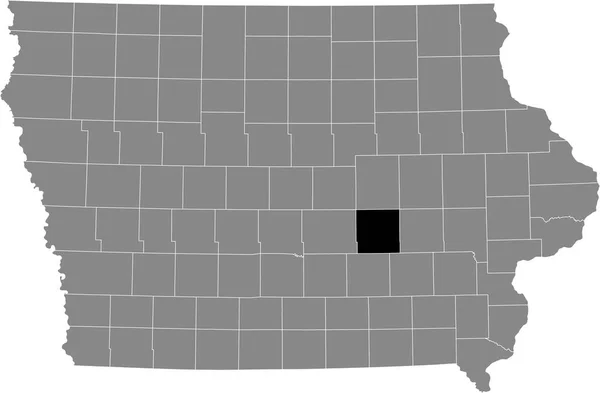 Abd Nin Iowa Eyaletinin Gri Haritasında Poweshiek Lçesinin Siyah Altı — Stok Vektör