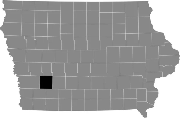 Iowa Federal Eyaleti Nin Gri Haritasında Cass County Nin Siyah — Stok Vektör
