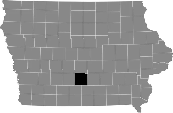 美国爱荷华州沃伦县灰色地图内的黑色醒目位置图 — 图库矢量图片