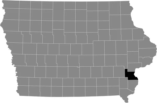 アメリカ合衆国アイオワ州の灰色の地図の中のルイサ郡の黒いハイライトされた場所 — ストックベクタ