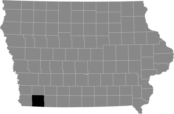 美国爱荷华州内灰色地图内佩奇县的黑色醒目位置图 — 图库矢量图片