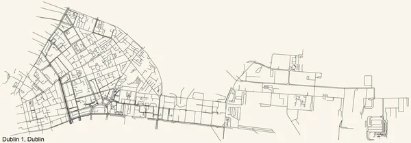 Карта Дорог Черного Цвета Старинном Бежевом Фоне Квартала Почтовый Район — стоковый вектор