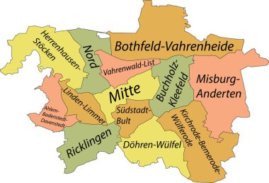 Siyah kenarlı basit pastel vektör haritası ve Almanya 'nın Hanover ilçelerinin isimleri