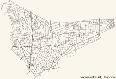 Almanya 'nın Hanover bölgesinin Vahrenwald-List ilçesinin klasik bej arka plan haritası
