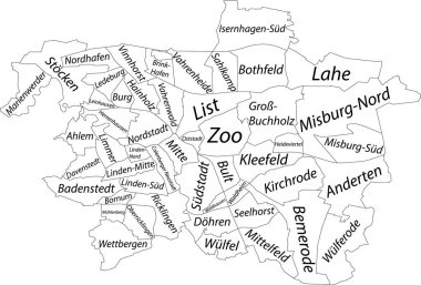 Siyah kenarlı basit bir beyaz vektör haritası ve Almanya 'nın Hanover ilçelerinin isimleri