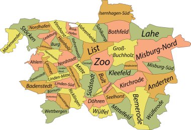 Siyah kenarlı basit pastel vektör haritası ve Almanya 'nın Hanover ilçelerinin isimleri