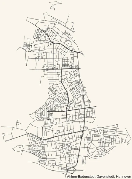 Preto Simples Mapa Detalhado Estradas Rua Fundo Bege Vintage Bairro — Vetor de Stock