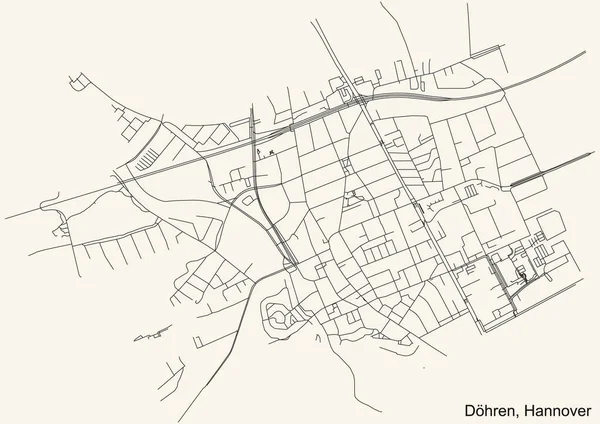 Schwarze Einfache Detaillierte Straßenkarte Auf Beigem Hintergrund Des Stadtteils Dhren — Stockvektor