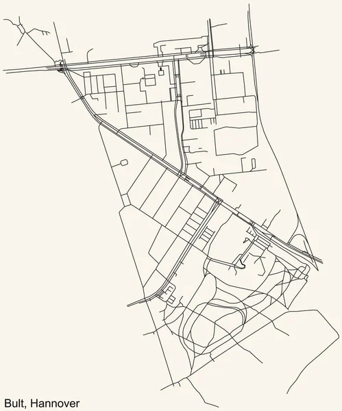 Schwarze Einfache Detaillierte Straßenkarte Auf Beigem Hintergrund Des Stadtteils Bult — Stockvektor