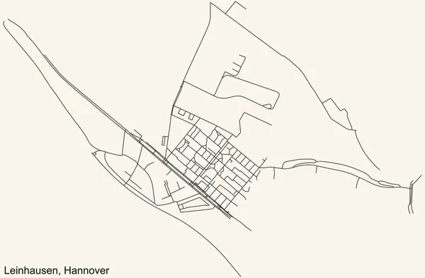 Schwarze Einfache Detaillierte Straßenkarte Auf Beigem Hintergrund Des Stadtteils Leinhausen — Stockvektor