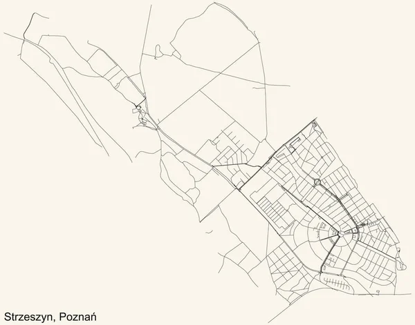 Preto Simples Mapa Detalhado Estradas Rua Fundo Bege Vintage Bairro — Vetor de Stock