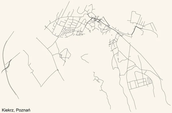 Schwarze Einfache Detaillierte Straßenkarte Auf Beigem Hintergrund Des Viertels Kiekrz — Stockvektor