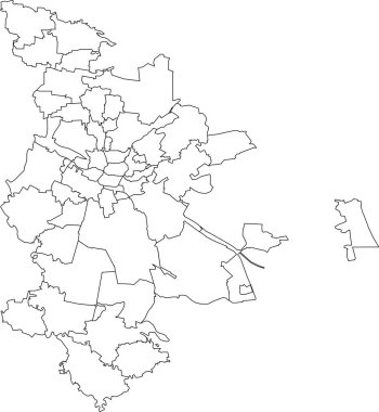 Almanya 'nın Nuremberg kentindeki vatandaşların toplanma alanlarının siyah sınırlarına sahip basit bir boş beyaz vektör haritası