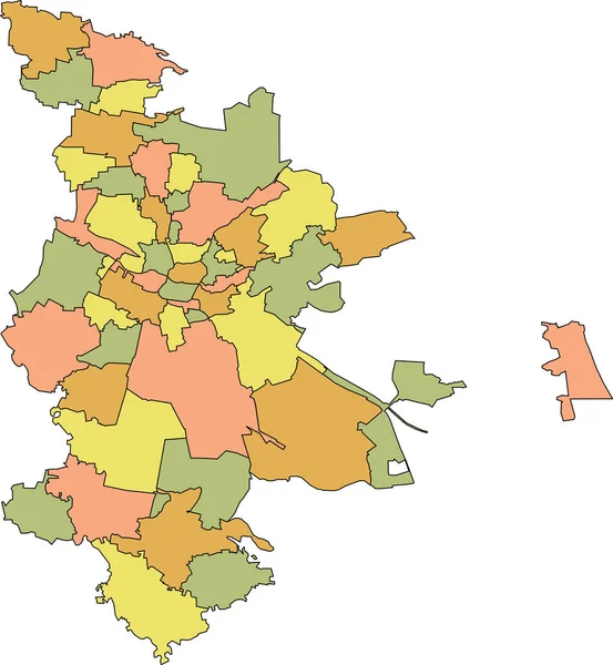 ドイツのニュルンベルクの黒い境界と市民アセンブリエリアの名前を持つシンプルなパステルベクトルマップ — ストックベクタ