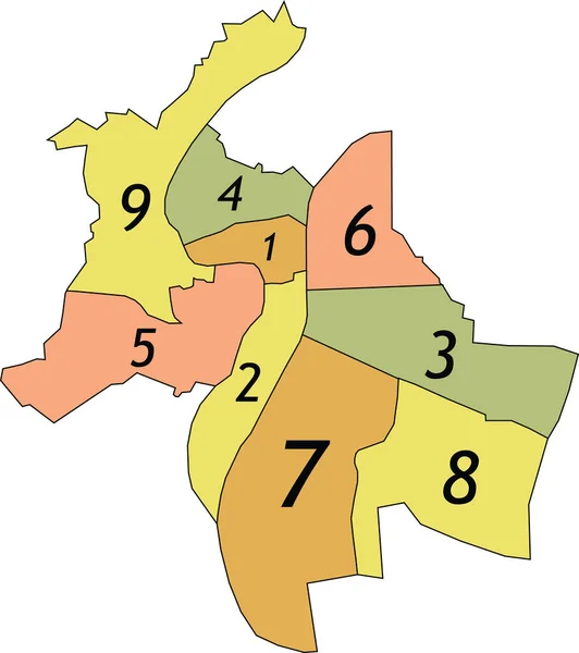 Mapa Vetorial Pastel Simples Com Bordas Pretas Nomes Numéricos Arrondissements —  Vetores de Stock