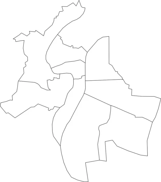 Einfache Weiße Vektorkarte Mit Schwarzen Rändern Der Arrondissements Von Lyon — Stockvektor