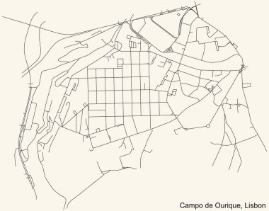 Portekiz, Lizbon 'daki Campo de Ourique sivil bölgesinin klasik bej arka plan haritası.