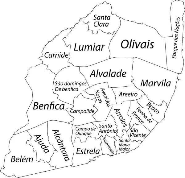 Mapa Vetorial Branco Simples Com Fronteiras Negras Nomes Paróquias Civis — Vetor de Stock