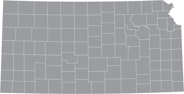 Gris Mapa Vectorial Del Estado Federal Kansas Con Fronteras Blancas — Archivo Imágenes Vectoriales