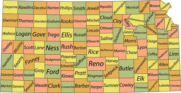 Carte Vectorielle Pastel État Fédéral Kansas États Unis Avec Les — Image vectorielle