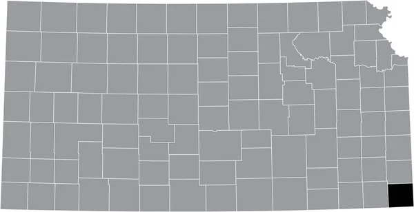 アメリカ合衆国カンザス州の灰色の地図の中のチェロキー郡の黒いハイライトされた場所 — ストックベクタ