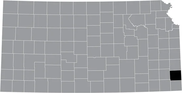 アメリカ合衆国カンザス州の灰色の地図の中のクロフォード郡の黒いハイライトされた場所 — ストックベクタ