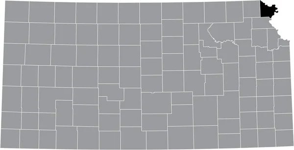 美国堪萨斯州联邦州灰度地图内的多尼芬县的黑色醒目位置地图 — 图库矢量图片