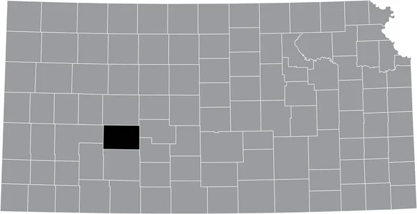 美国堪萨斯州联邦州内的Hodgeman县灰色地图上的黑色醒目位置图 — 图库矢量图片