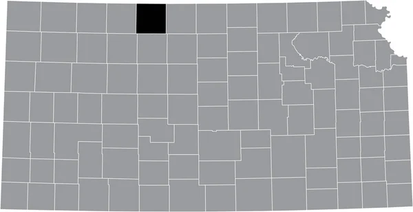 アメリカ合衆国カンザス州の灰色の地図の中のフィリップス郡の黒いハイライトされた場所 — ストックベクタ