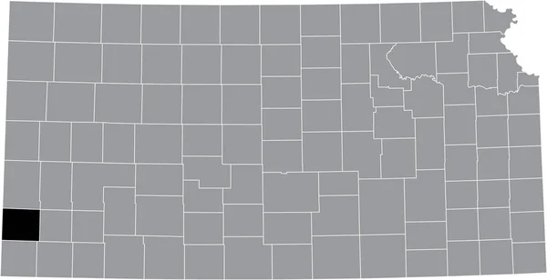 カンザス州連邦政府の灰色の地図の中のスタントン郡の黒いハイライトされた場所 — ストックベクタ