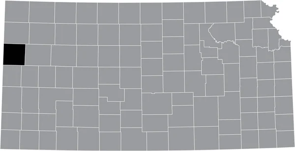 Kansas Federal Eyaleti Nin Gri Haritasında Wallace County Nin Siyah — Stok Vektör