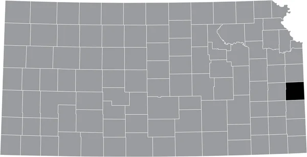 カンザス州連邦政府の灰色の地図の中のリン郡の黒いハイライトされた場所 — ストックベクタ