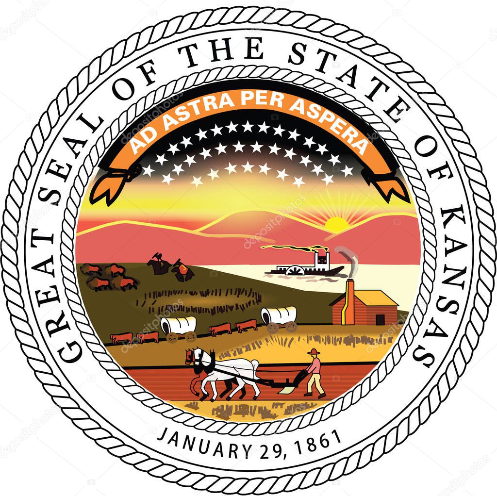 Official current vector great seal of the Federal State of Kansas, USA