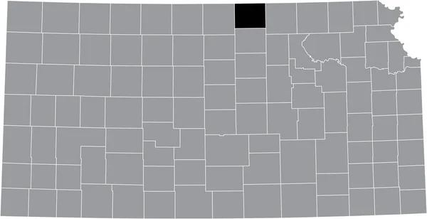 カンザス州連邦政府の灰色の地図の中の共和国郡の黒いハイライトされた場所 — ストックベクタ