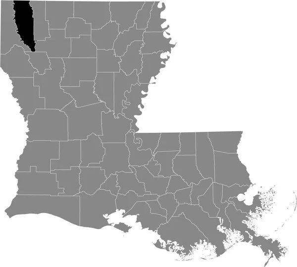 ルイジアナ州 米国の連邦州の灰色の地図の中にあるBosser Parishの黒いハイライトされた場所マップ — ストックベクタ