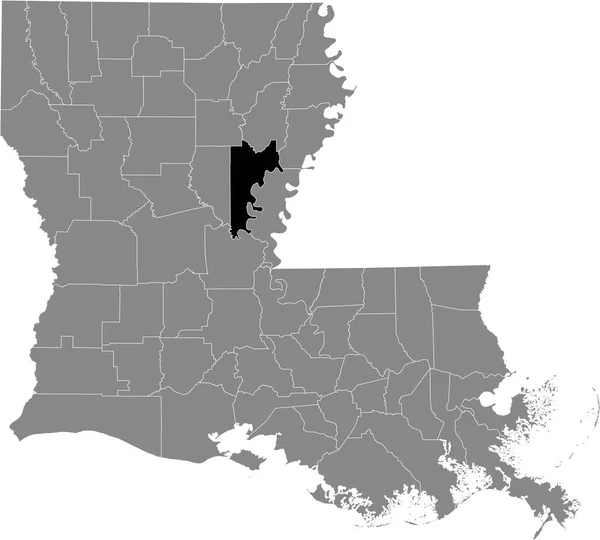 ルイジアナ州 米国の連邦州の灰色の地図の中のカタオラ郡の黒いハイライトされた場所マップ — ストックベクタ