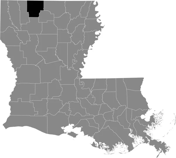 ルイジアナ州の連邦州の灰色の地図の中のクレイボーン郡の黒いハイライトされた場所の地図 — ストックベクタ