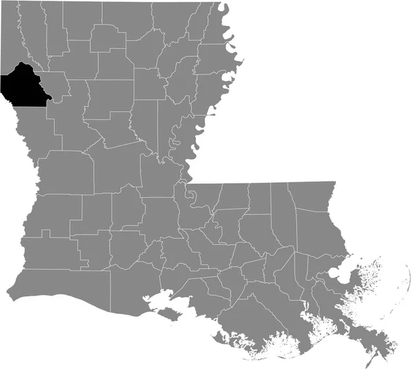 ルイジアナ州の灰色の地図の中にあるデソト郡の黒いハイライトされた場所 — ストックベクタ