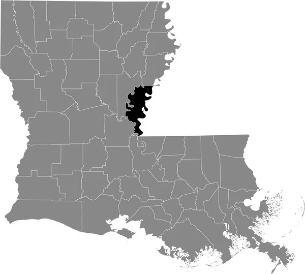 ルイジアナ州連邦州の灰色の地図の中のコンコーディア郡の黒いハイライトされた場所 — ストックベクタ