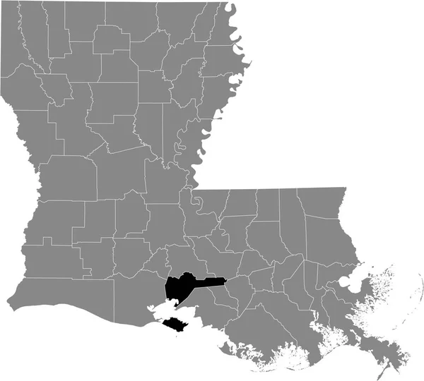 Zwarte Gemarkeerde Locatiekaart Van Iberia Parish Grijze Kaart Van Federale — Stockvector