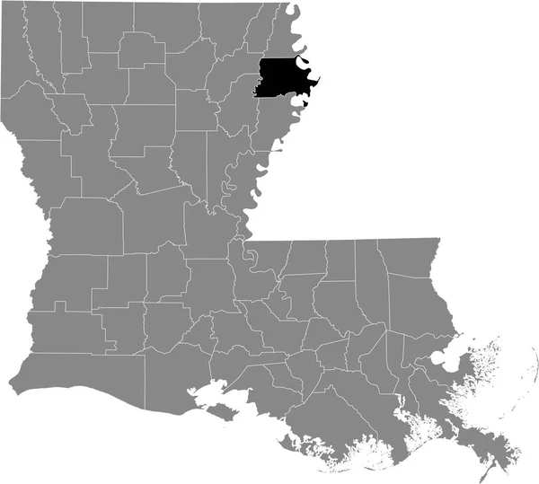 アメリカ合衆国ルイジアナ州の灰色の地図の中のマディソン郡の黒いハイライトされた位置図 — ストックベクタ