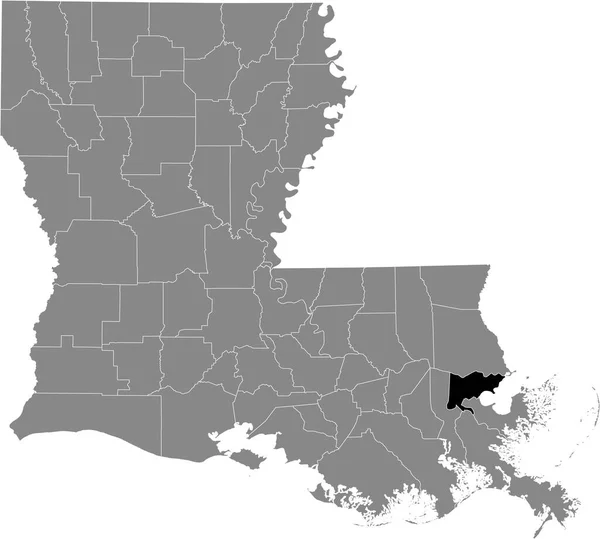 Μαύρο Τονισμένο Χάρτη Της Περιοχής Orleans Parish Μέσα Γκρι Χάρτη — Διανυσματικό Αρχείο