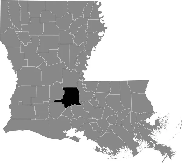 アメリカ合衆国ルイジアナ州の灰色の地図の中のセント ランドリー郡の黒いハイライトされた場所 — ストックベクタ