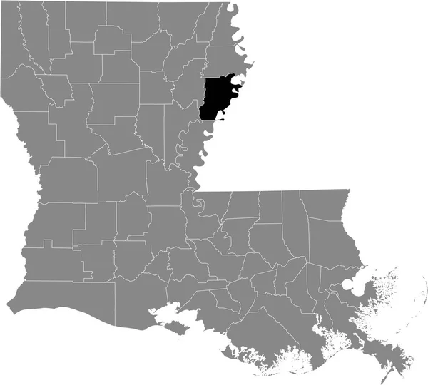 ルイジアナ州連邦州の灰色の地図の中のテンサス郡の黒いハイライトされた場所 — ストックベクタ