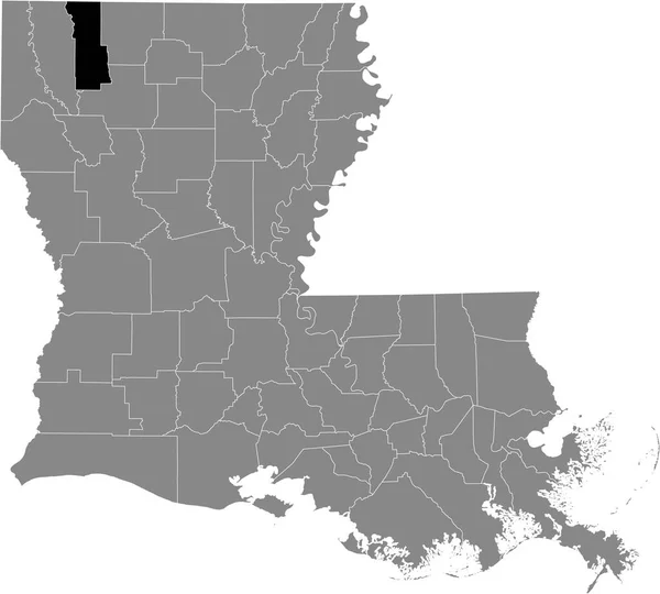 アメリカ合衆国ルイジアナ州の灰色の地図の中のウェブスター教区の黒いハイライトされた場所の地図 — ストックベクタ