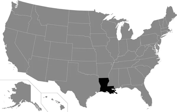 アメリカ合衆国の灰色の地図の中でルイジアナ州の米国連邦州の黒いハイライトされた場所の地図 — ストックベクタ