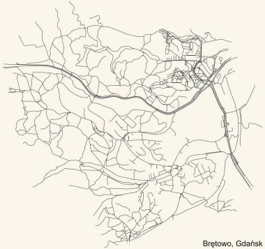 Polonya 'nın Gdansk bölgesinin Brtowo semtinin klasik bej arka plan haritası