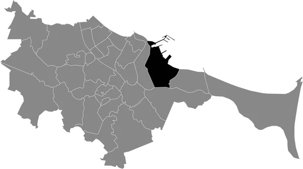 Svart Karta Över Distriktet Gdaski Stogi Den Polska Huvudstaden Gdansk — Stock vektor