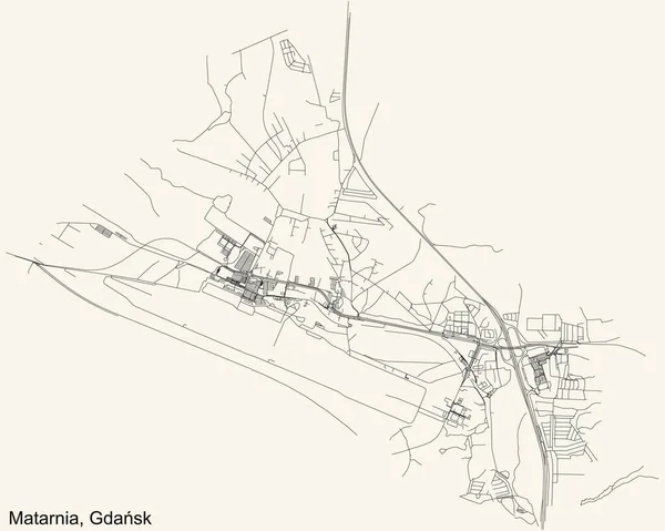 Schwarze Einfache Detaillierte Straßenkarte Auf Beigem Hintergrund Des Viertels Matarnia — Stockvektor